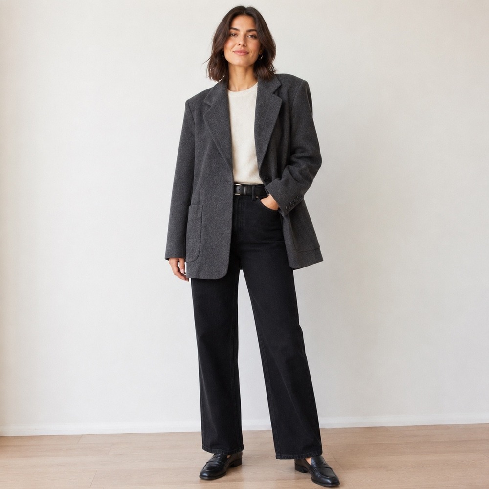 Vintage Escada Margaretha Ley Angora Cashmere Wool Blazer 42/12 Gray Oversized